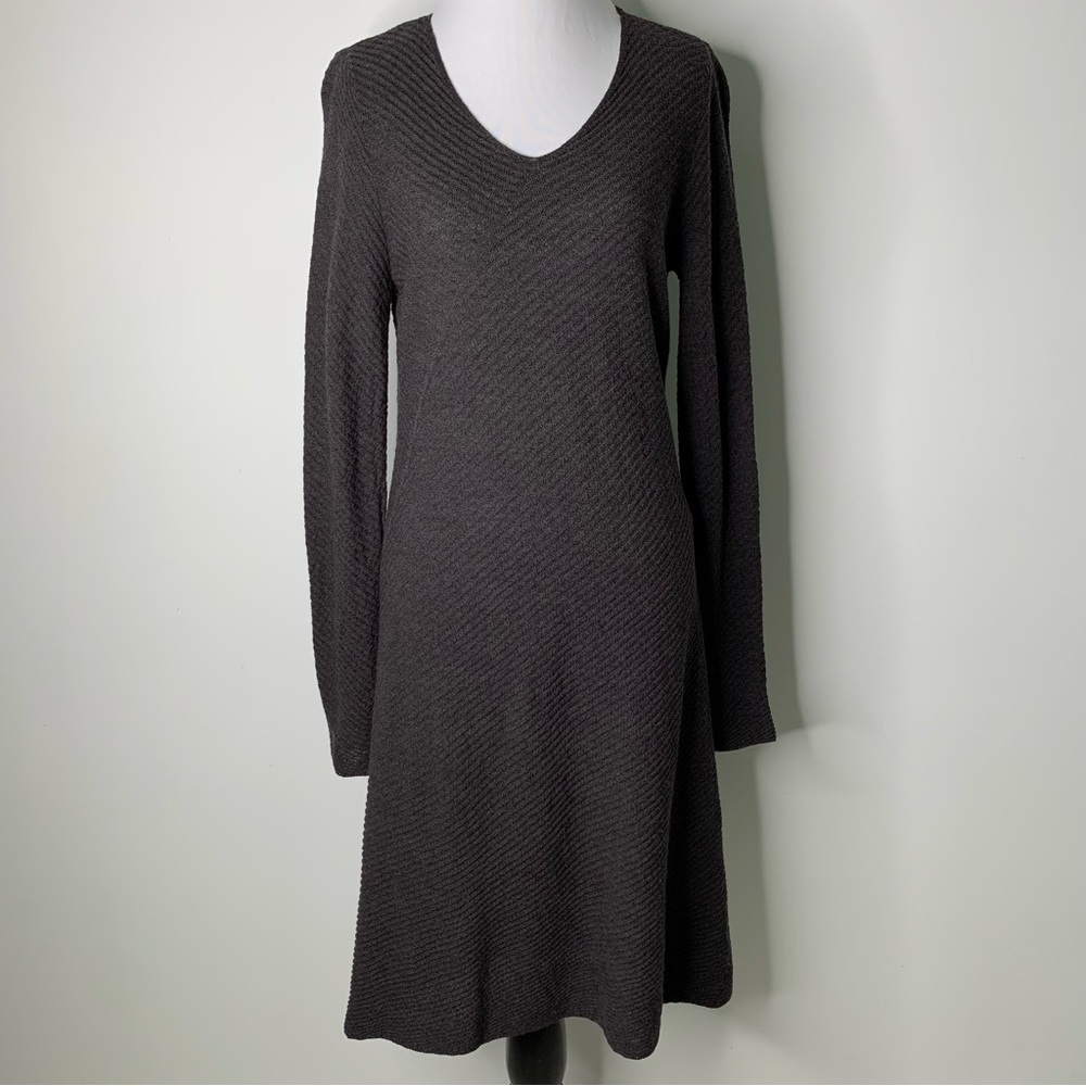 Eileen Fisher Women's 100% Wool Black Long Sleeve Ribbed Knit Dress Size XS